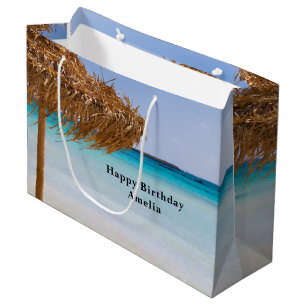 Bolsa De Regalo Grande Playa Tropical Escénica con Cumpleaños de Paraguas