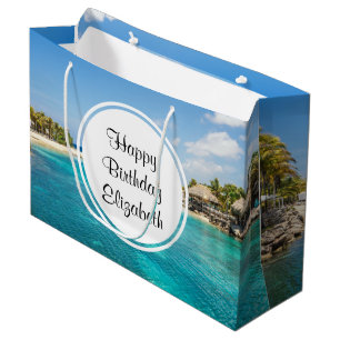 Bolsa De Regalo Grande Playa tropical panorámica con cabañas de paja Cump