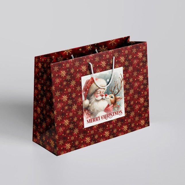 Bolsa De Regalo Grande Playful Santa and Rudolph Winter Christmas Bag (Playful Santa and Rudolph Winter Christmas Bag)