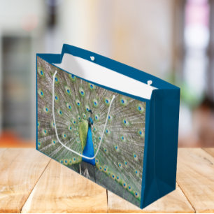 Bolsa De Regalo Grande Pluma de plumas de pavo real azul