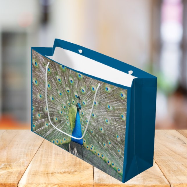 Bolsa De Regalo Grande Pluma de plumas de pavo real azul (In Situ)