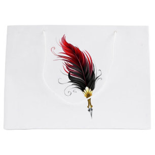 Bolsa De Regalo Grande Pluma de plumas rojas con nido de oro