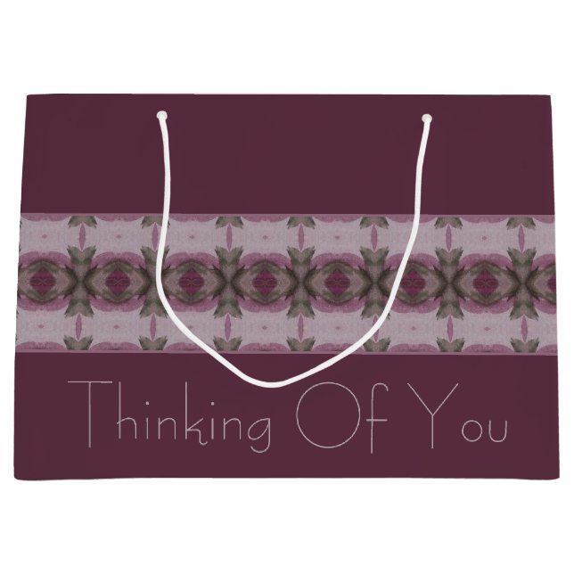 Bolsa De Regalo Grande Pluma Oscura Con Rosa Y Verde (Anverso)