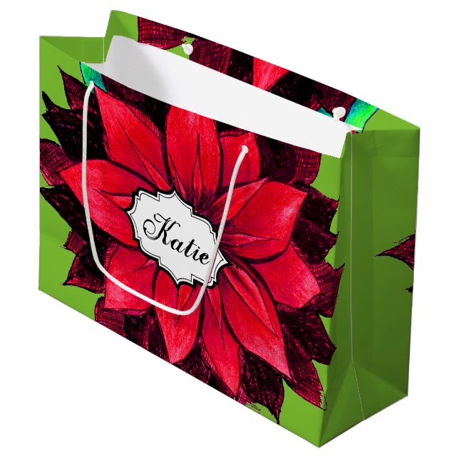 Bolsa De Regalo Grande POINSETTIA CLÁSICO en ROJO (Angulo Anverso)