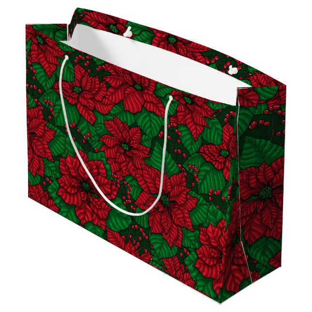 Bolsa De Regalo Grande Poinsettia, patrón de Navidades (Angulo reverso)