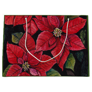 Bolsa De Regalo Grande Poinsettia vibrante en acuarela