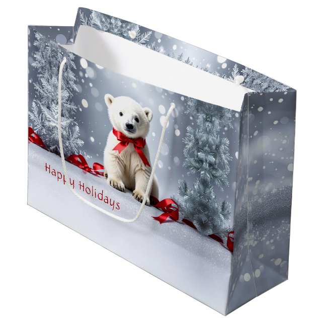 Bolsa De Regalo Grande Polar Bear Christmas Holiday Gift Bag (Angulo Anverso)