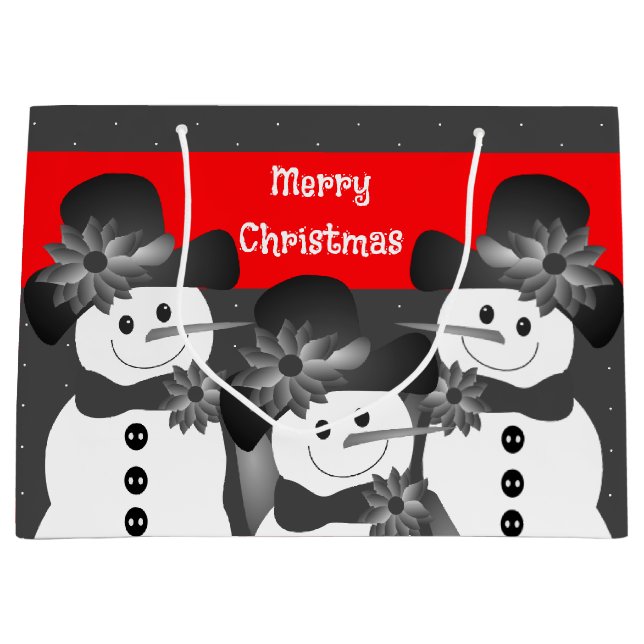 Bolsa De Regalo Grande Polka blanco Punto Snowman Feliz Navidad (Anverso)