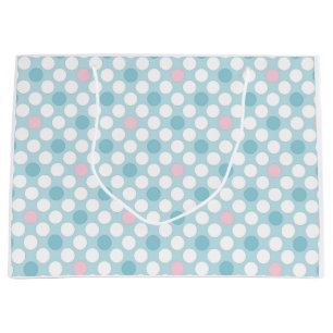 Bolsa De Regalo Grande Polka pega retro azul rosado blanco