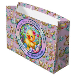 Bolsa De Regalo Grande Pollito de Pascua Adorable, Flores y Huevos Colori