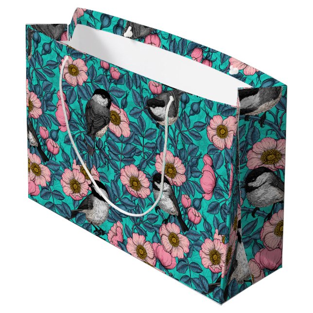 Bolsa De Regalo Grande Pollos en rosa silvestre, rosa y azul (Angulo reverso)