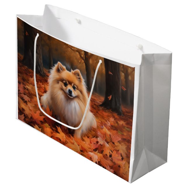 Bolsa De Regalo Grande Pomerania en otoño se inspira en las hojas de otoñ (Angulo Anverso)