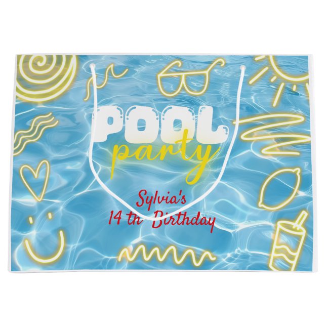 Bolsa De Regalo Grande Pool summer neon vibes birthday party (Anverso)