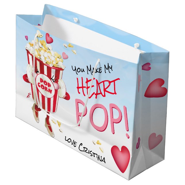 Bolsa De Regalo Grande Popcorn Love Funny Pun (Angulo Anverso)