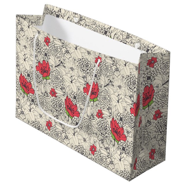 Bolsa De Regalo Grande Poppy Flower Garden Pattern (Angulo Anverso)