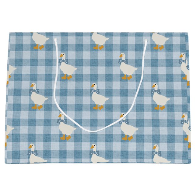 Bolsa De Regalo Grande Powder Blue Gingham Goose Linen Texture (Anverso)