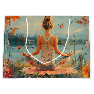 Bolsa De Regalo Grande Prado del Atardecer Meditación con Mariposas (2)