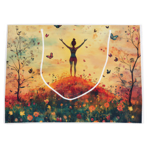 Bolsa De Regalo Grande Prado del Atardecer Meditación con Mariposas (4)