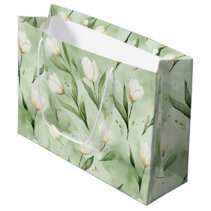 Bolsa De Regalo Grande Preciosos Tulipanes Blancos Verdes Desayuno Nupcia