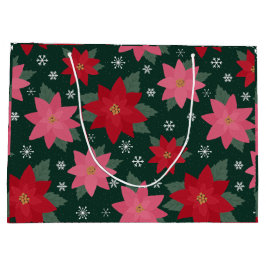 Bolsa De Regalo Grande Preppy Christmas Poinsettias & Snowflake Gift Bag