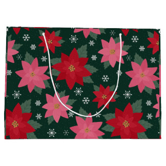 Bolsa De Regalo Grande Preppy Christmas Poinsettias & Snowflake Gift Bag