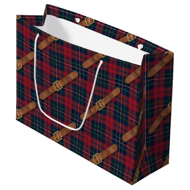 Bolsa De Regalo Grande Preppy Red Christmas Plaid With Buckles (Angulo Anverso)