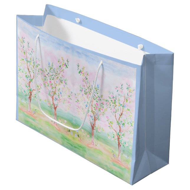 Bolsa De Regalo Grande Preppy Watercolor Bonito Chinoiserie Blue (Angulo Anverso)