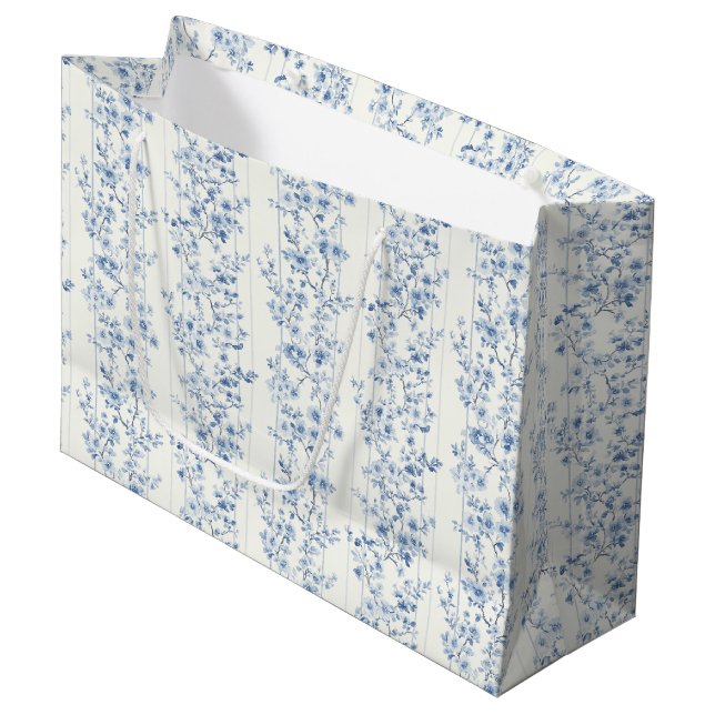 Bolsa De Regalo Grande Pretty Blue White Floral Bridal Shower  (Angulo Anverso)