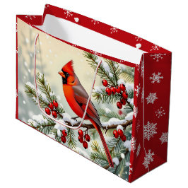 Bolsa De Regalo Grande Pretty Christmas Cardinal and Snowflakes Christmas