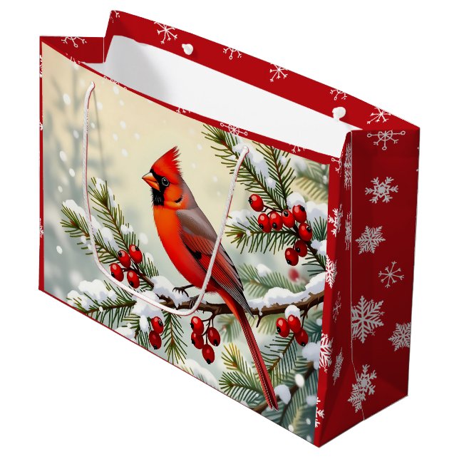 Bolsa De Regalo Grande Pretty Christmas Cardinal and Snowflakes Christmas (Angulo Anverso)