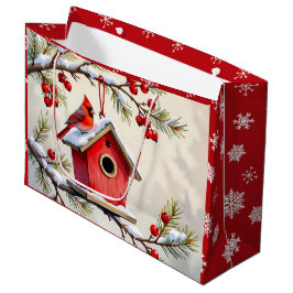 Bolsa De Regalo Grande Pretty Christmas Cardinal & Birdhouse Snowflakes