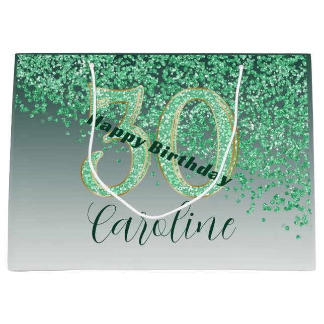Bolsa De Regalo Grande Pretty Falling Green Glitter 30th Birthday (Anverso)