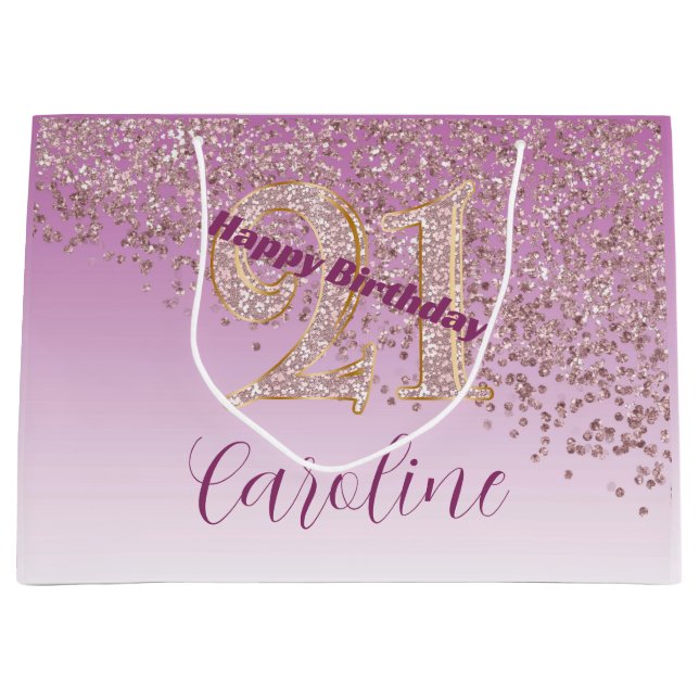 Bolsa De Regalo Grande Pretty Falling Rose Gold Glitter 21st Birthday (Anverso)
