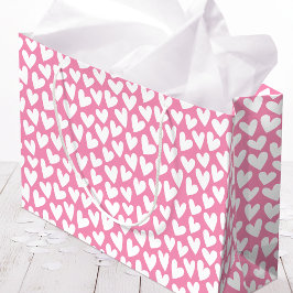 Bolsa De Regalo Grande Pretty Love Heart Pattern Pink White Valentine