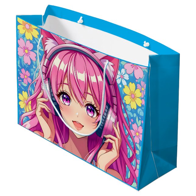 Bolsa De Regalo Grande Pretty Pink Anime Girl's Birthday Party (Angulo reverso)