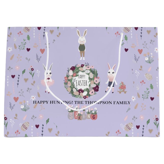 Bolsa De Regalo Grande Primavera huevo conejo flores silvestres personali (Anverso)