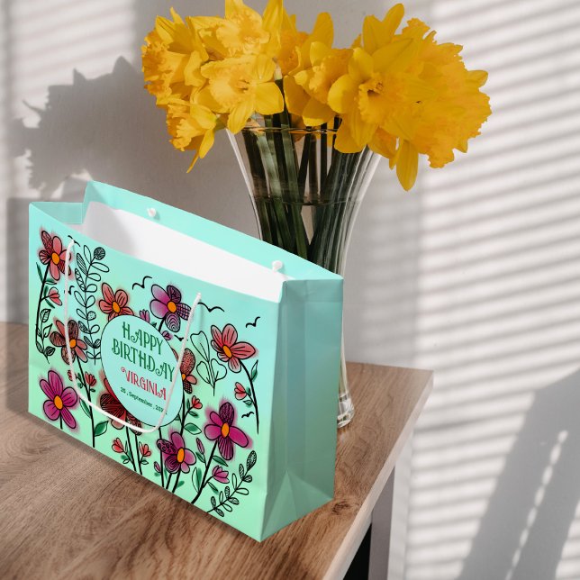 BOLSA DE REGALO GRANDE PRIMAVERA ÚNICA DOODLE ROJO FLORES CUMPLEAÑOS (Subido por el creador)