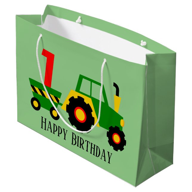 Bolsa De Regalo Grande Primer bebé fiesta tractor de cumpleaños (Angulo reverso)