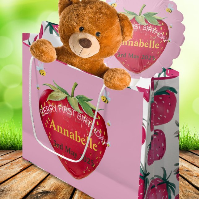 Bolsa De Regalo Grande Primer cumpleaños Baby 1ª Fresa Cute (Subido por el creador)