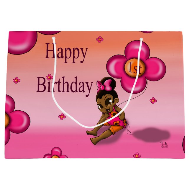 Bolsa De Regalo Grande Primer cumpleaños de la bebé afroamericana (Anverso)