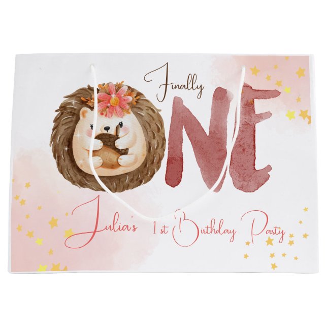 Bolsa De Regalo Grande Primer cumpleaños de la red de acuarela (Anverso)