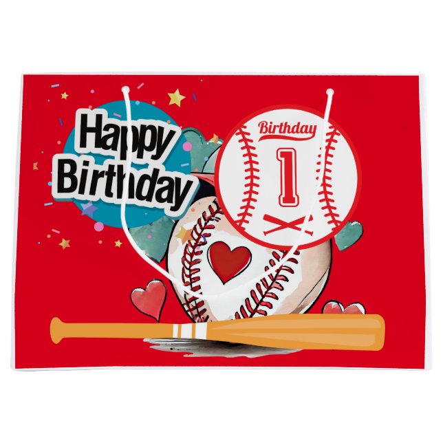 Bolsa De Regalo Grande Primer cumpleaños del béisbol (Anverso)