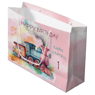 Bolsa De Regalo Grande Primer cumpleaños del Chica del motor del tren