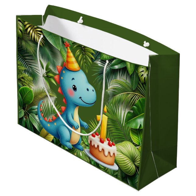 Bolsa De Regalo Grande Primer Cumpleaños Dino  (Angulo reverso)