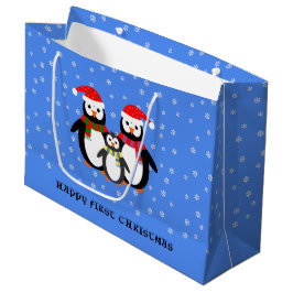 Bolsa De Regalo Grande Primer personalizado de Navidad texto pingüinos az
