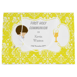 Bolsa De Regalo Grande Primera Comunión Niño Moreno Amarillo Damask