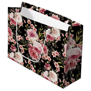 Bolsa De Regalo Grande Profusión color de rosa rosada - fondo negro