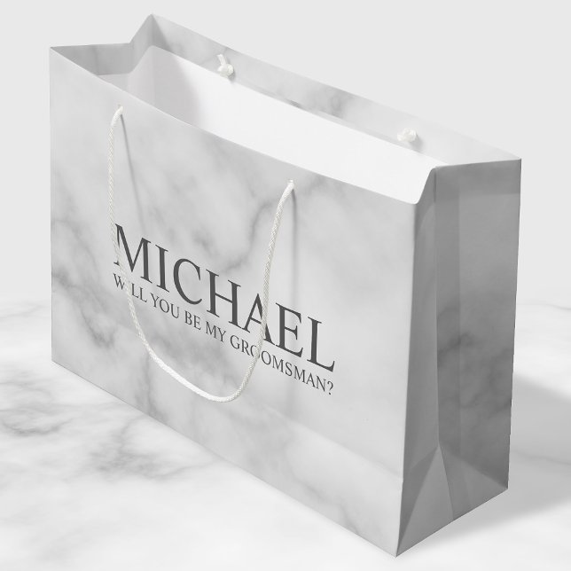 Bolsa De Regalo Grande Propuesta de Groomsman personalizada de mármol bla (Subido por el creador)