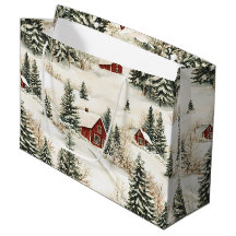 Pueblo Rústico Nevado de Bosque Navidad Rojo Blanc