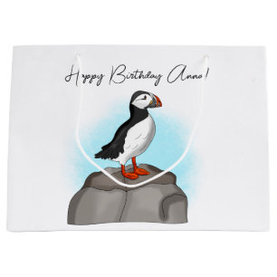 Bolsa De Regalo Grande Puffin de cumpleaños feliz personalizado